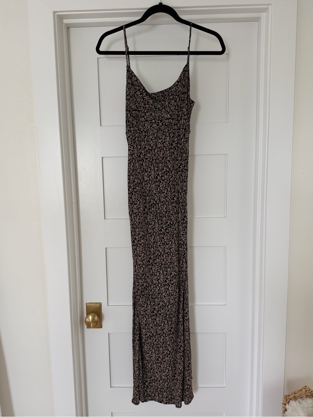 Flynn Skye Black and Beige Floral Bias Slip Maxi